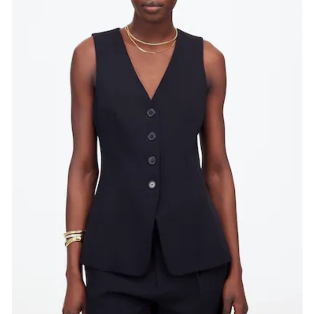 Madewell Women's Cutaway Long Button Front Black Long Vest Size 0 New